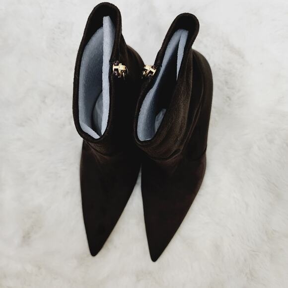 NEW Good American Icon Brown Suede Neoprene Heeled Ankle Boot - Picture 4 of 10